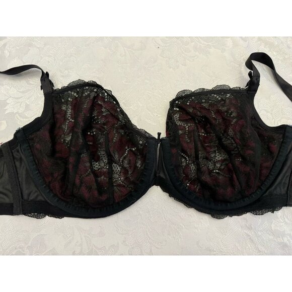 Cacique Bra Unlined Balconette Size 42DD Pink Black Lace Bow Underwire Sexy - Picture 5 of 8
